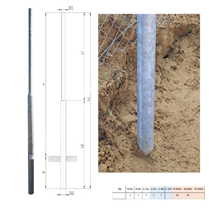 3 méter Horganyzott acél teleszkópikus lámpaoszlop földhüvelyes szerelőajtó nélküli