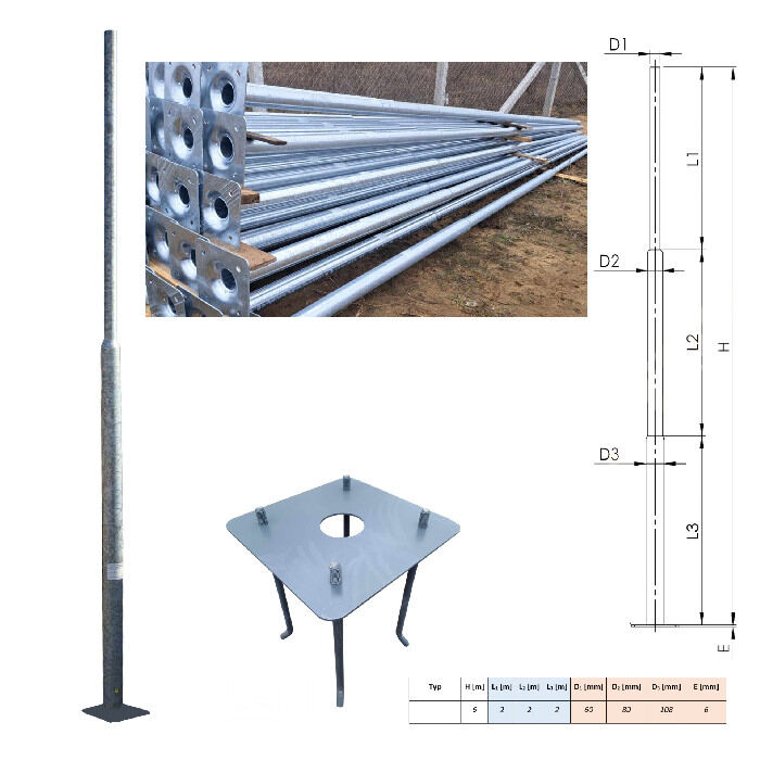 6 méter Horganyzott acél teleszkópikus lámpaoszlop alavasalattal szerelőajtó nélküli
