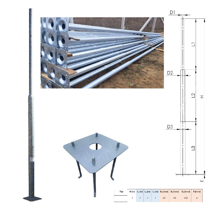 7 méter Horganyzott acél teleszkópikus lámpaoszlop alavasalattal szerelőajtó nélküli