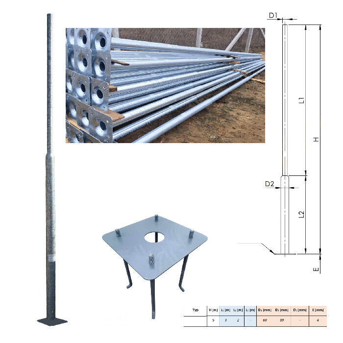 5 méter Horganyzott acél teleszkópikus lámpaoszlop alavasalattal szerelőajtóval
