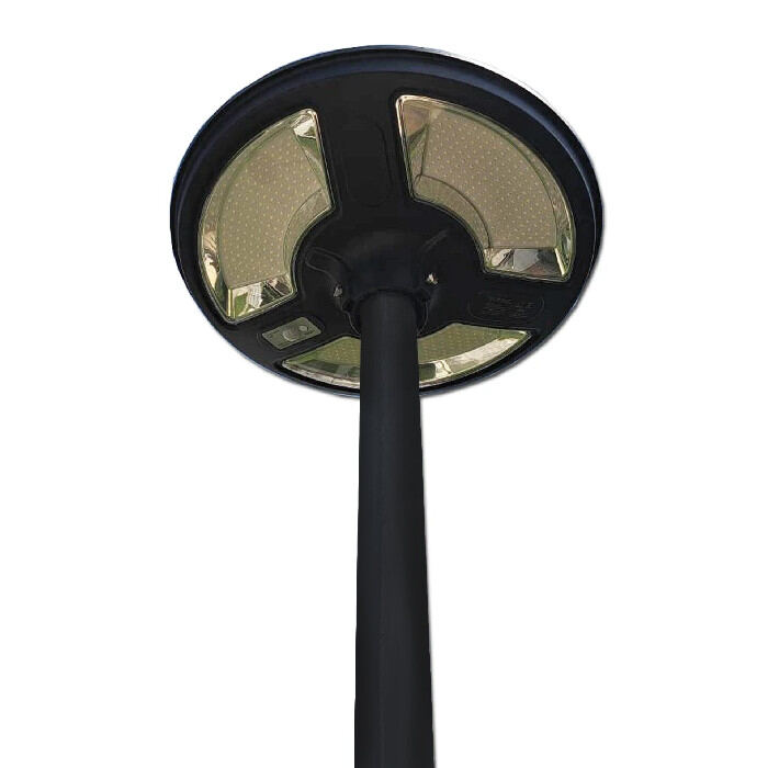 Horganyzott Acél oszlop por festett matt fekete szín 4 méter 24W köralakú napelemes lámpatesttel, alapvasalattal