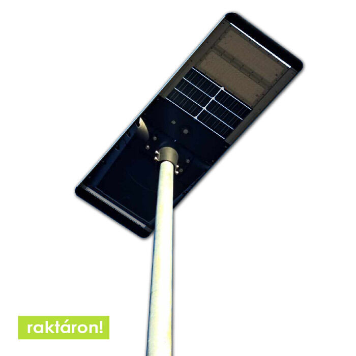 Horganyzott acél lámpaoszlop 6 méter+ 30W napelemes Prémium LED MK.2.0 utcai világítás szett alapvasalattal