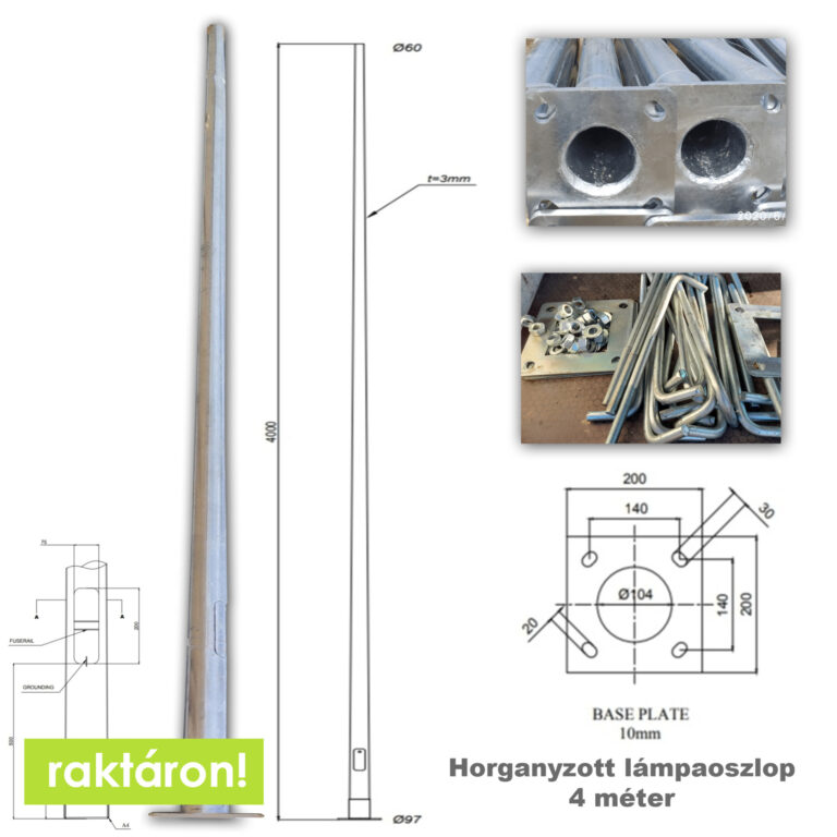 horganyzott acel oszlop 4 méter-7
